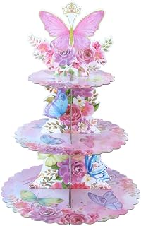 Butterfly Cake Stand, Butterfly Cupcake Holder, Butterfly Baby Shower Theme Party Decorations, Butterfly Cake Pan, Butterfly Birthday Party Dessert Table Display Stand Supplies (Pink)