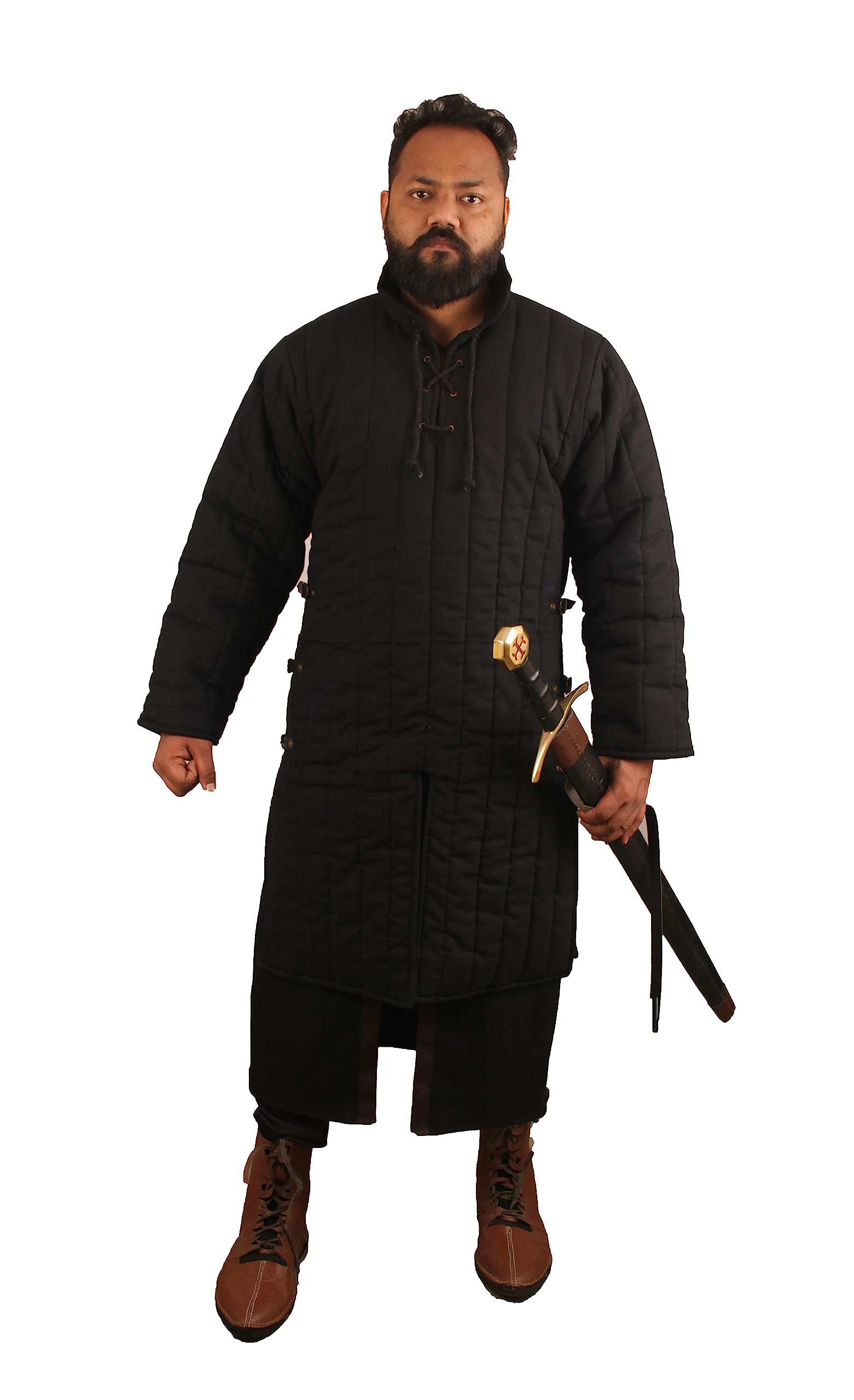 Costume Halloween medievale spesso imbottito nero Gambeson Aketon