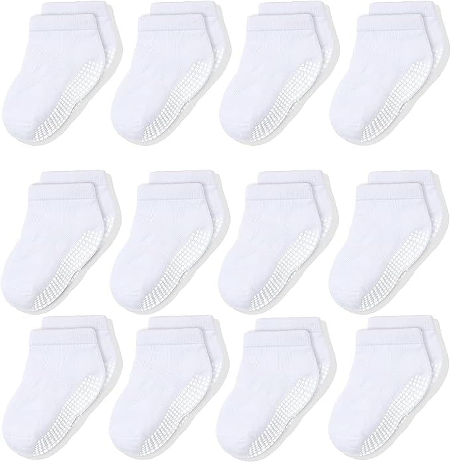 CozyWay Baby & Toddler Socks With Grippers Non Slip Low Cut Grip Socks for Girls and Boys Soft Comfy Cotton 12 Pack 1-3T White