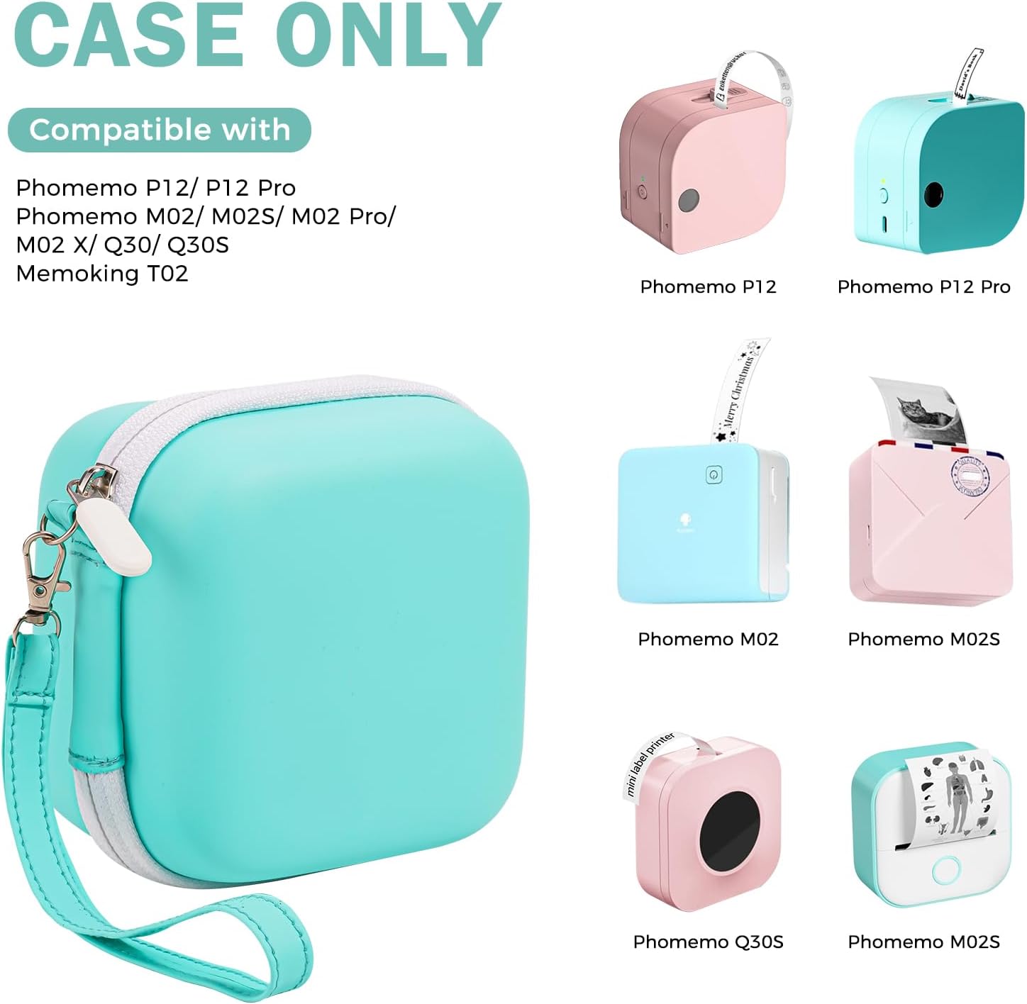 ProCase Carrying Case for Phomemo M02 P12 Memoking T02, Travel Bag for Mini Portable Thermal Sticker Printer Label Maker, Sticker Machine Paper USB Cable Hard Storage Box Holder - Blue - Image 2