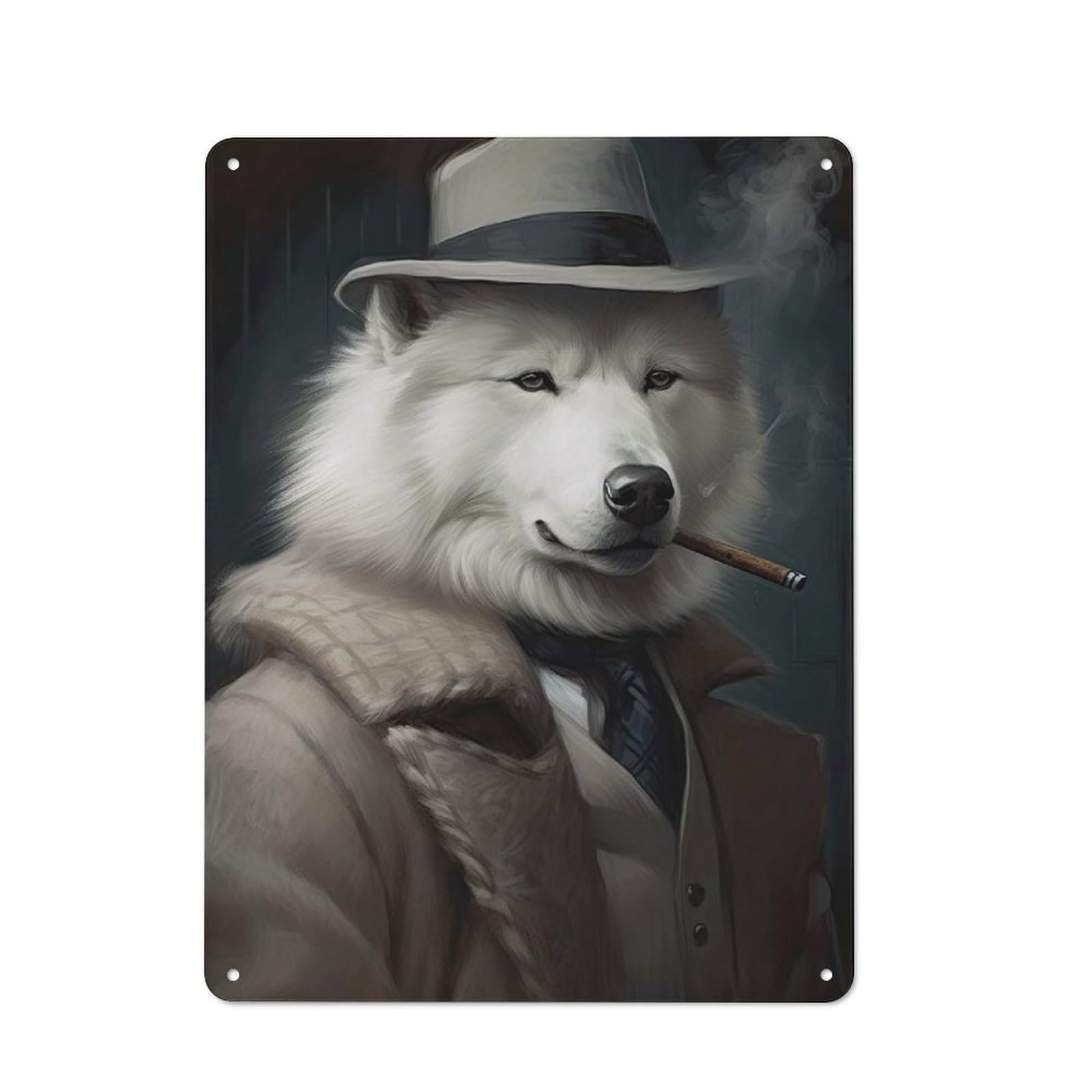 Junmoney Style-23 Rustic Metal Wall Sign 40X30cm Featuring Samoyed The Gangster For Pub Or Café, For Vintage Wall Decor Fans, For Metal Sign Collectors