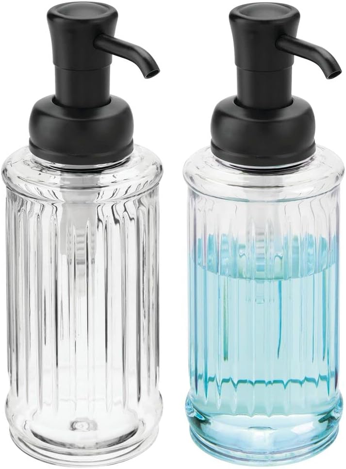 mDesign Fluted Plastic Refillable Liquid Soap Dispenser Pump Bottle for