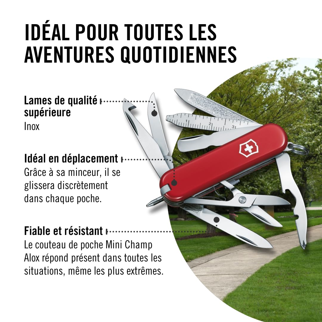 Victorinox Mini Champ Petit Couteau de Poche Suisse, Léger, Multitool, 18 Fonctions, Ciseaux
