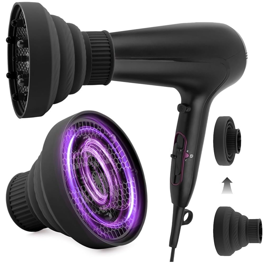 Difusor Universal Plegable del secador de Pelo del silicón | El difusor de silicona elástica se adapta a la mayoría de los sopladores domésticos.(2pc-chuitool)