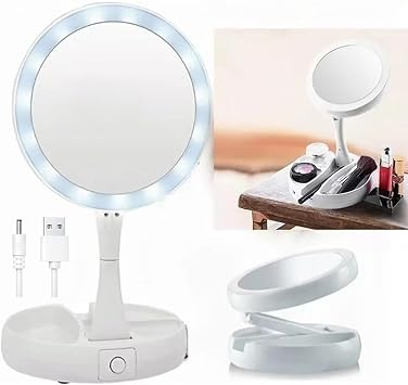 HyMark 10X Magnification Double Sided Foldable 21 LED Lighted Makeup Mirror USB Cable
