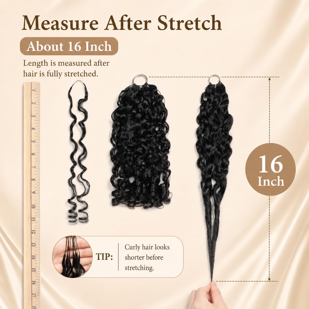Burmese Curly Crochet Human Hair for Black Women, Miracle Mini Knots Feather Crochet Human Hair Extensions 16 Inch 50g 40 Strands, Pre-Separated Invisible Knotless Remy Bundles Natural Black