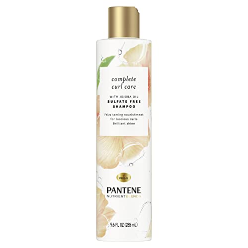 Pantene Sulfate Free Shampoo with Jojoba Oil for Curly Hair, Frizz Control, Nutrient Blends Complete Curl Care, 9.6 fl oz, Pack of 4