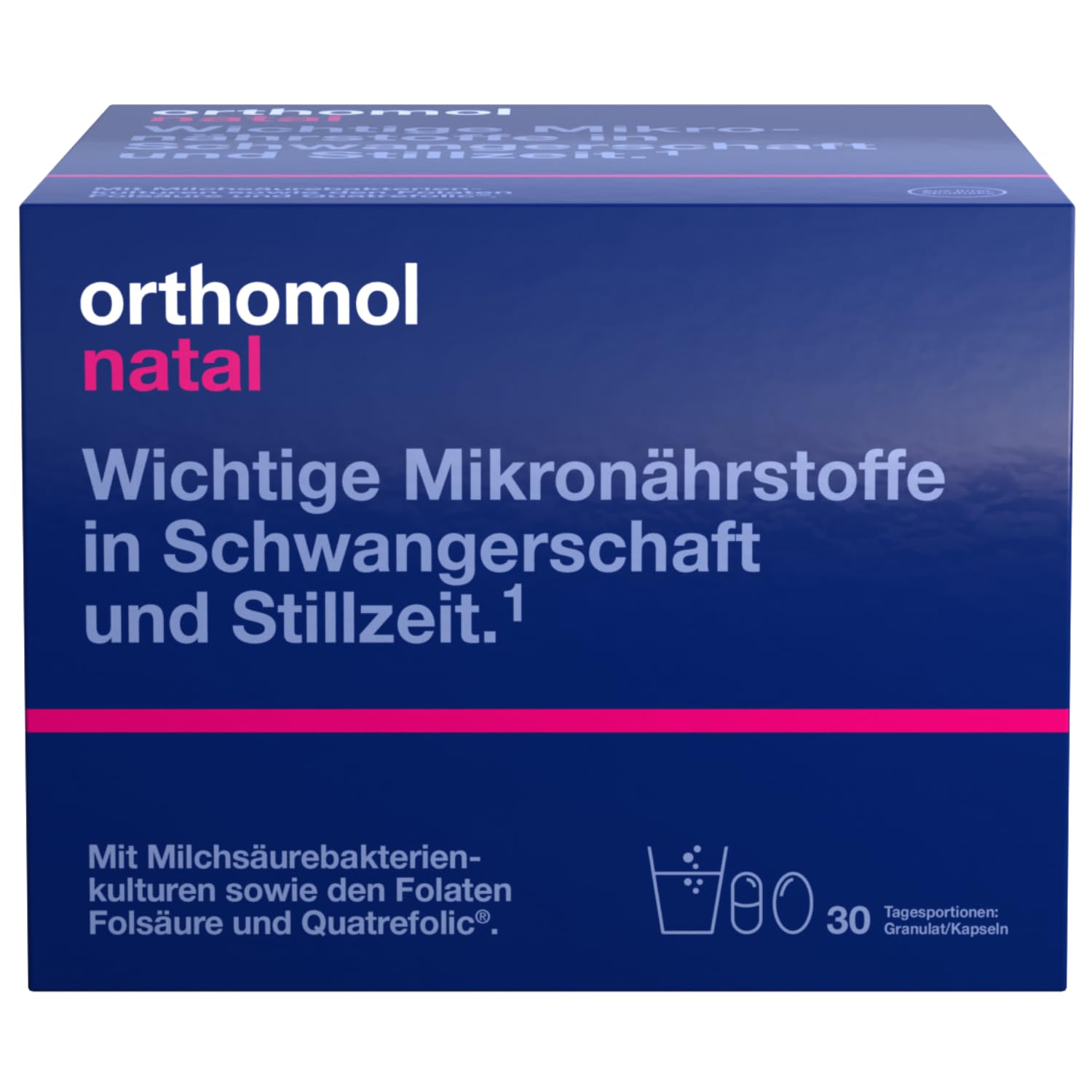 Orthomol Natal Granulat/Kapseln Orange: Nahrungsergänzung für Schwangerschaft & Stillzeit mit u.a. Folsäure, Omega-3 (EPA, DHA), Vitamin D, Jod, Eisen + Milchsäurebakterienkulturen, 30 Tagesportionen