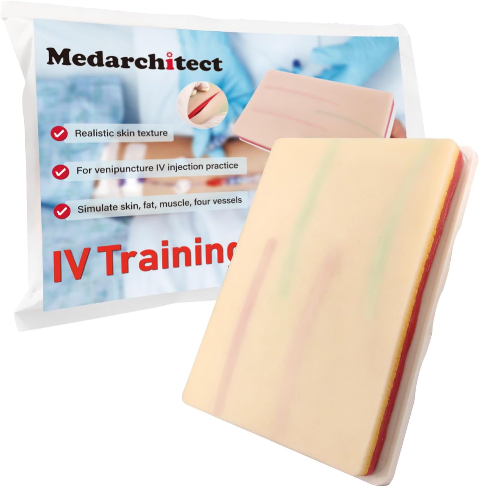 – Venipuncture IV Injection Training Pad Model with 4 Veins Imbedded and 3 Skin Layers for Medical Students Doctors Nurses Practice
