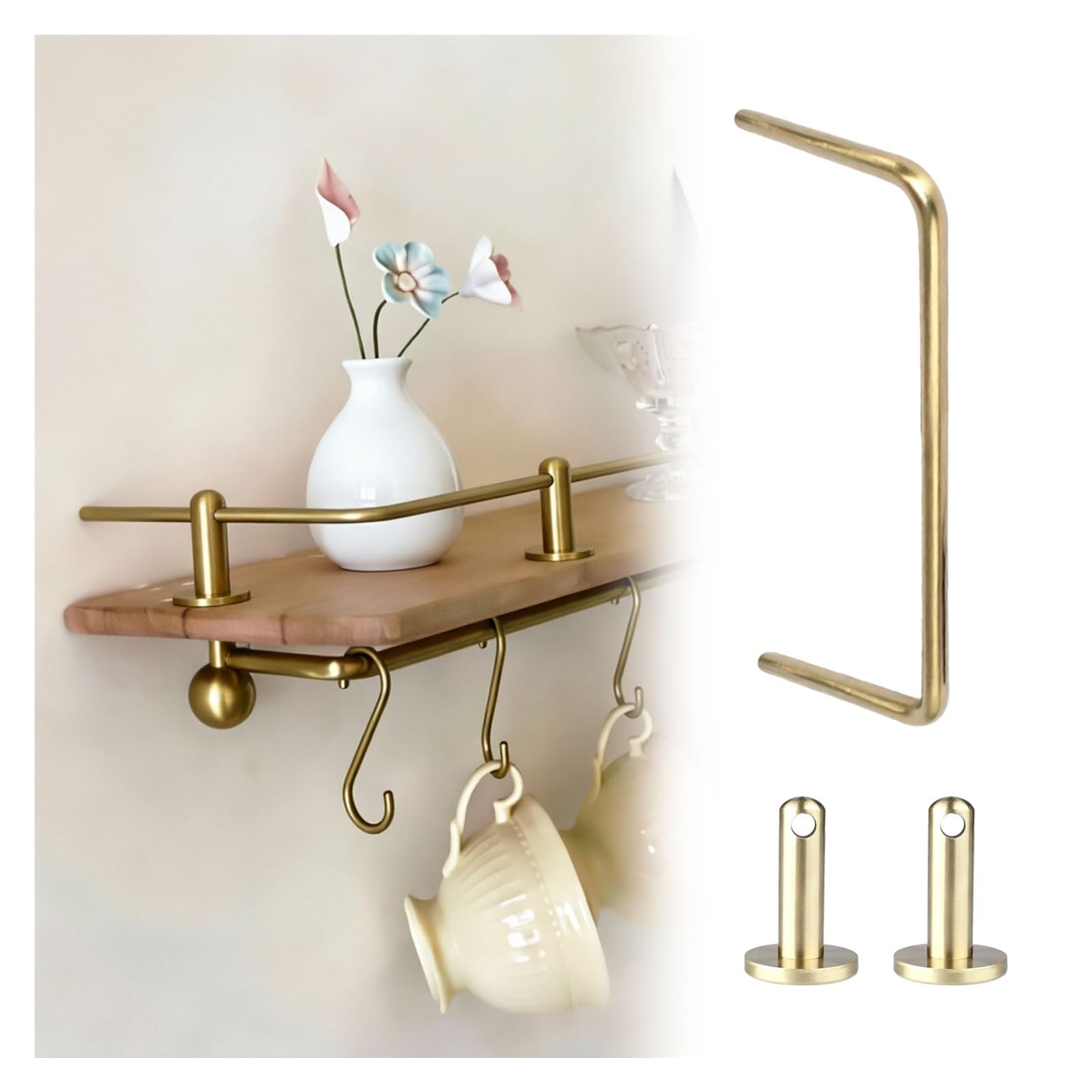 24" 36" 48" 60" Length Metal Anti-Fall Guardrail for Floating Bathroom Shelf, Solid Brass Display Guard Railing with Spindles, Tipping Rail Bar(StyleB,47in/119cm)