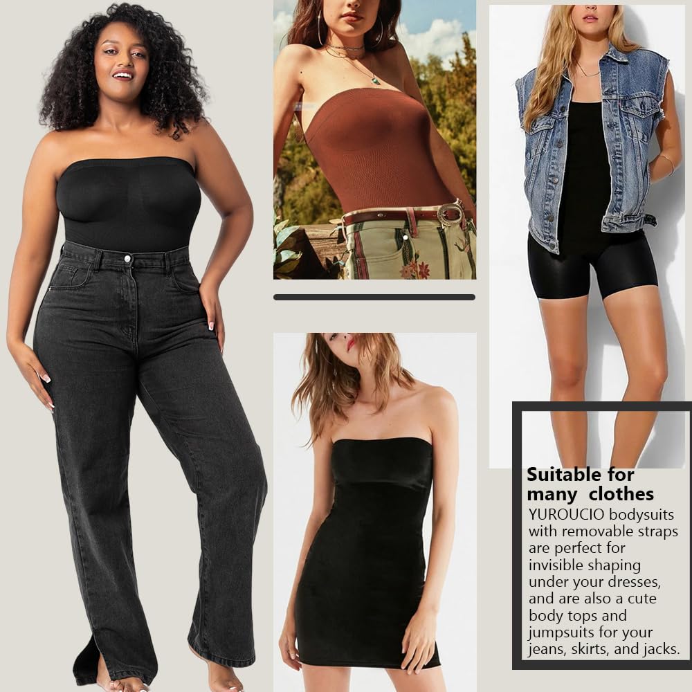 YUROUCIO Body Mujer Shapewear Sin Tirantes Reductora Barriga Moldeadora Bodysuit de Tubo Adelgazante Pantalones Body Shaper Control de Abdomen Faja Bandeau Colombianas Shorts Corsé Sin Costuras
