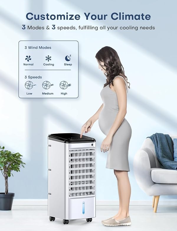 TEMEIKE Evaporative Air Cooler, Swamp Cooler Air Conditioner w/ 12H Timer for Auto-off, 6 Upgraded Ice Packs, 3-Speed Windowless Air Conditioner, Smart Remote, Dual Tank Portable Air Cooler for Room by TEMEIKE - Image 5
