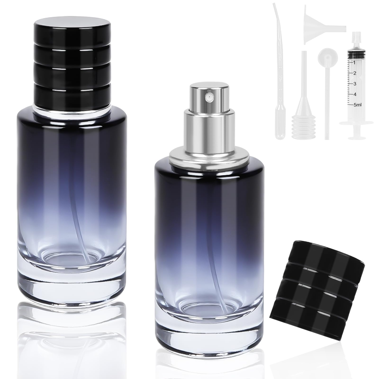 LOPHE Atomizador Perfume, 3 Pcs Frasco Perfume de Vidrio, Recargable, Bote de Perfume Portátil con Accesorios, Pulverizador Perfumer sin Fugas, Contenedor de Colonia para Viaje 30ML (Azul)