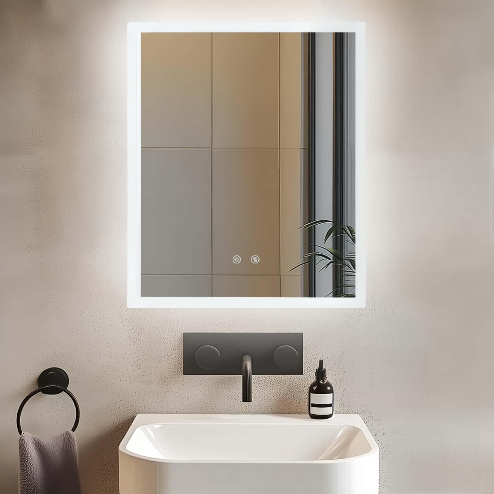 LUVODI Badspiegel mit Beleuchtung 60x45 cm, 3 Lichtfarben, Antibeschlag