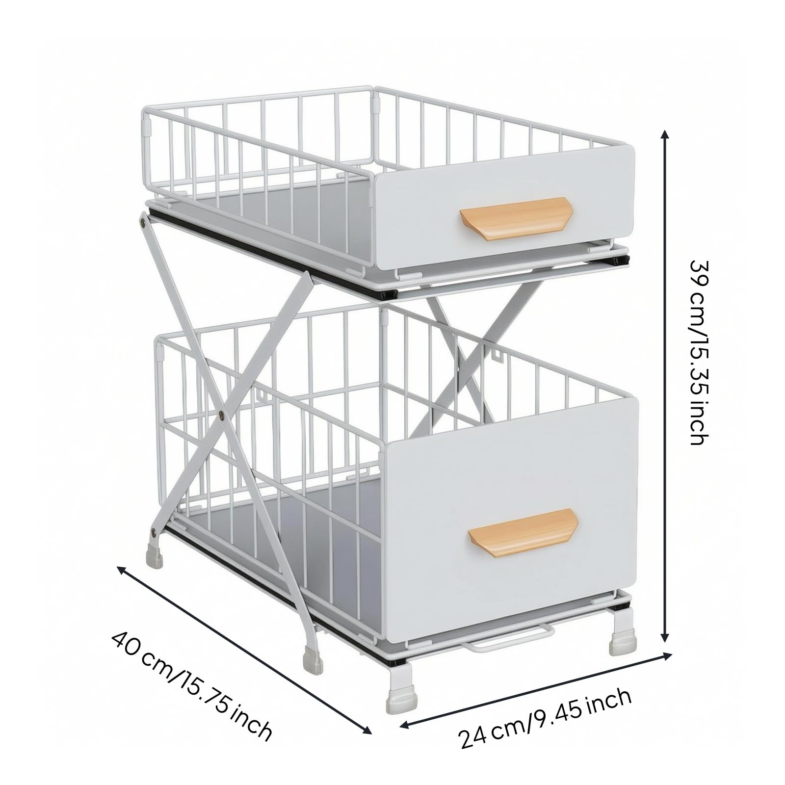 Organizador Fregadero 2 Niveles Ajustable Estante bajo Fregadero Bandeja Extraible Organizador Extraíble, Estante De Fregadero De Doble Capa Elevable, Blanco, 40 Cm De Largo