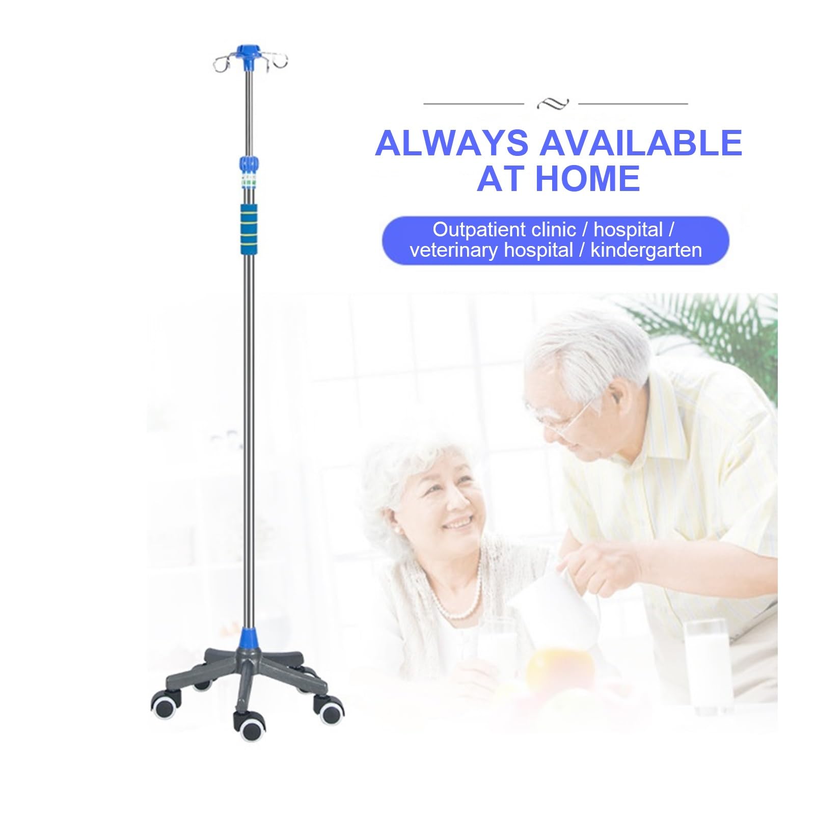 Poste de suero médico con Ruedas, Poste de Soporte de suero portátil, Soporte para Bolsa de suero con Soporte de Bolsa de suero extraíble para el hogar, el Hospital, la clínica