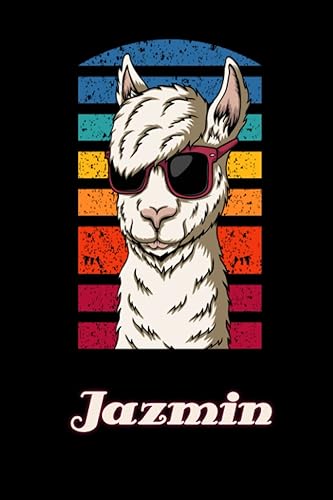 Jazmin Llama Journal for Girls Women 6x9 Lined - Personalized Custom Name Journal for Girls Women, Retro Llama with Glasses Notebook for Girls,