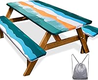 Vista 57 de Funda de mesa de picnic con fundas para bancos, elementos esenciales de camping, mantel de camping impermeable y a prueba de viento con bolsa