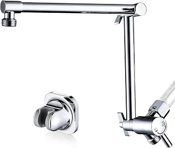 G-Promise Metal 13 Inch Shower Head Extension Arm with Diverter, Handheld Holder Included, G1/2 Universal Thread Rain Shower Arm, Brass Adjustable Extender with 3-Way Diverter, Chrome