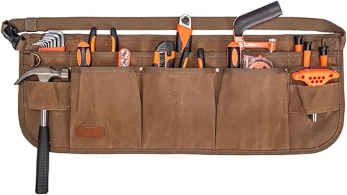 Delantal de cintura para herramientas, cinturón de herramientas de lona encerada resistente, cinturón de herramientas de cintura con 10 bolsillos y