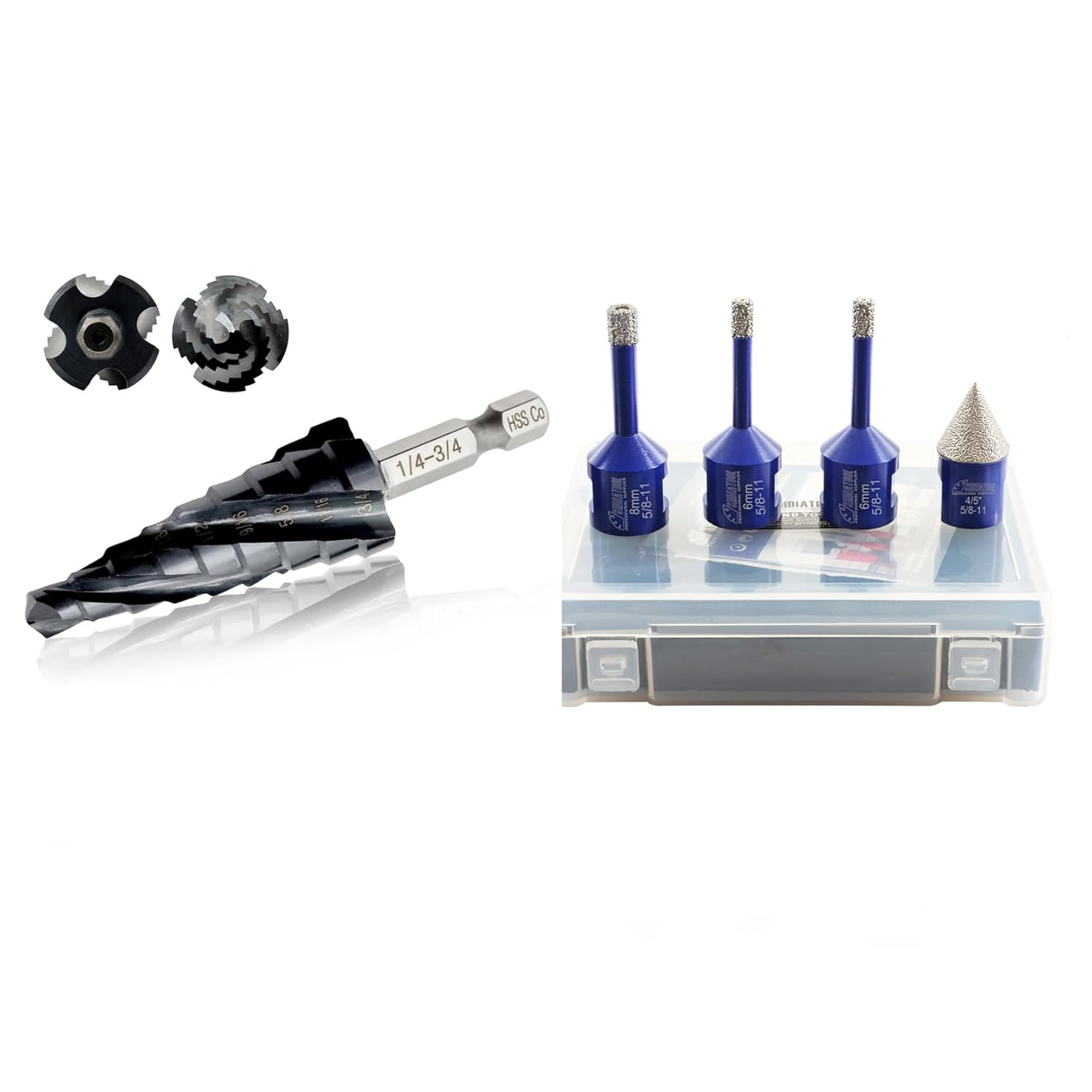 Step Drill Bit,9 Steps Size Four Spiral Flute M35 Cobalt Step Core Bit with 1/4" Quick-fit Hexagon Shank Hole Saw for Metal,Stainless Steel,Aluminum,Wood, Plastic, Copper