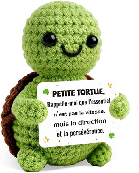 Varifieyo Tortue Positive en Crochet, Poupée Peluche et Câlin de Poche Porte-Clés - Cadeau Meilleure Amie, Cadeau Femme Homme avec Un Message Positif pour Anniversaire, Noël, Décoration Maison - 1