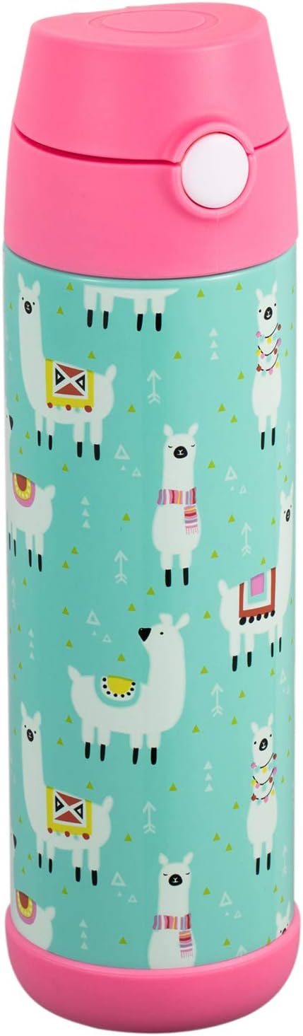 Snug Kids Flask - Stainless Steel Insulated Water Bottle with Straw for Children/Toddlers (Girls/Boys) - Llamas, 500ml