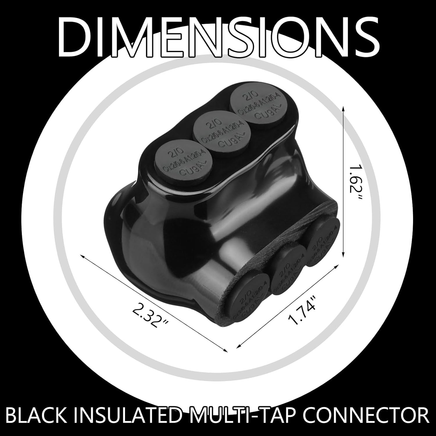 Kanayu 5 Pcs Black Insulated Multi Cable Connector, 3 Ports Electric Wire Connectors and Soldering Lugs, Single Side Entry Cable Splicers, with Oxide Inhibitor (2/0-6AWG Range,2.32" x 1.62")