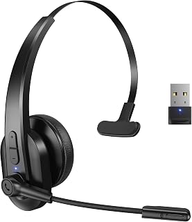 Sarevile M99+ Bluetooth Headset with USB Dongle - Noise Cancelling Single Ear Wireless for Office, Truckers, 50H Battery, BT 5.2 Mute Mic