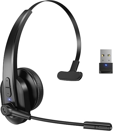 Auriculares Bluetooth con dongle USB para computadora, auriculares inalámbricos de una sola oreja con micrófono de cancelación de ruido para oficina