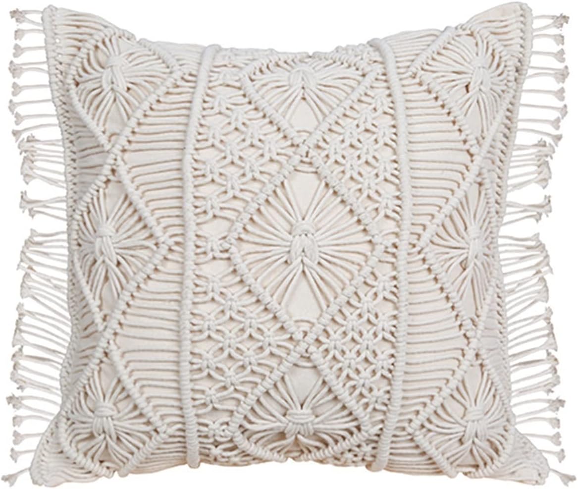 HBJWOV Cotton Rope Hand Woven Pillow Case Knot Cushion Cover Waist Pillowcase(E)