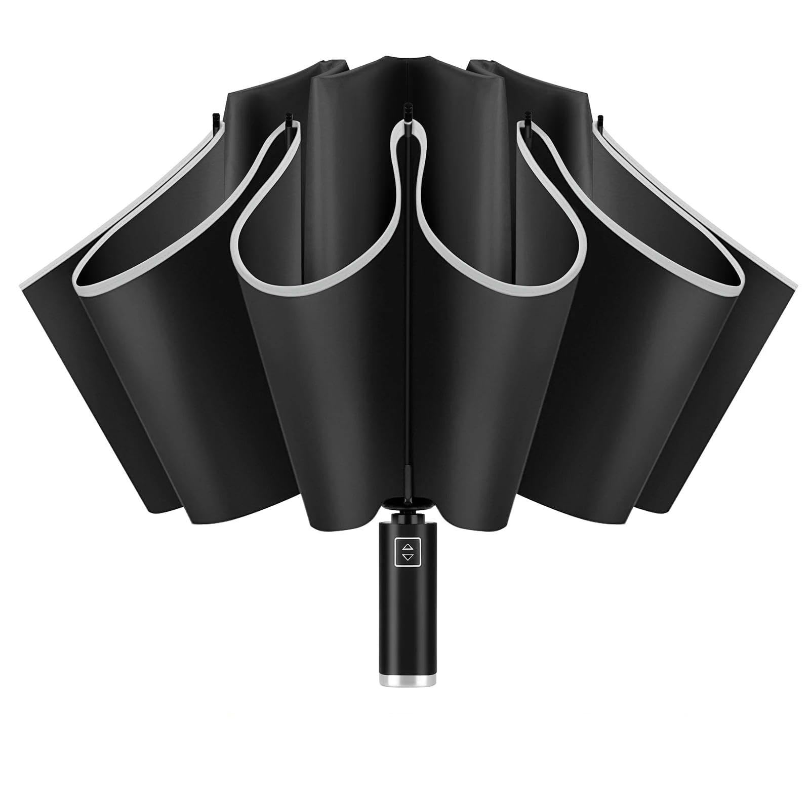 QDLTGBD Umbrella 10-rib Inverted Automatic Rainproof And Windproof With Reflective Strips Folding Sunscreen Compact-a