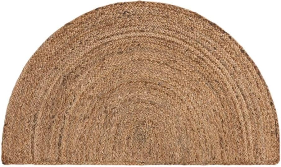 Natural Jute Front Door Rug Outdoor Welcome Mat Floor Carpet Area Rug Half Circle Jute Rug Front Door Entry Mat Farmhouse Flooring Outside Pathway Patio Stairs Doormat (45×90 CM)-Beige