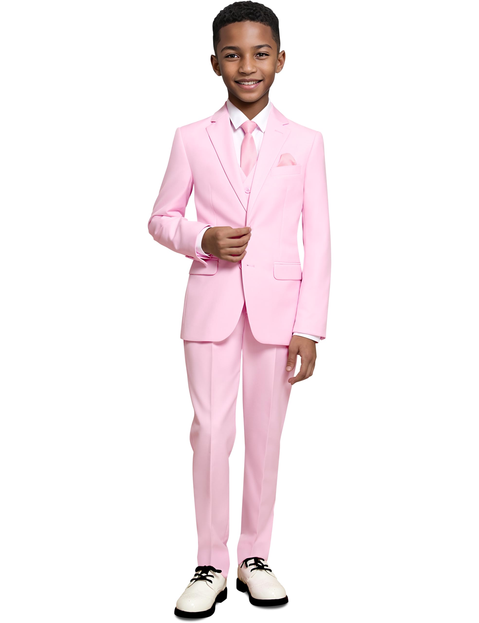 Marvelous World Boys' Formal Slim Fit Suit Set, Adjustable Waist | Kids Tuxedo Suit with Jacket, Vest, Pants, Shirt, Tie, Pocket Square & Bow Tie for Wedding, Daily Wear & Graduation