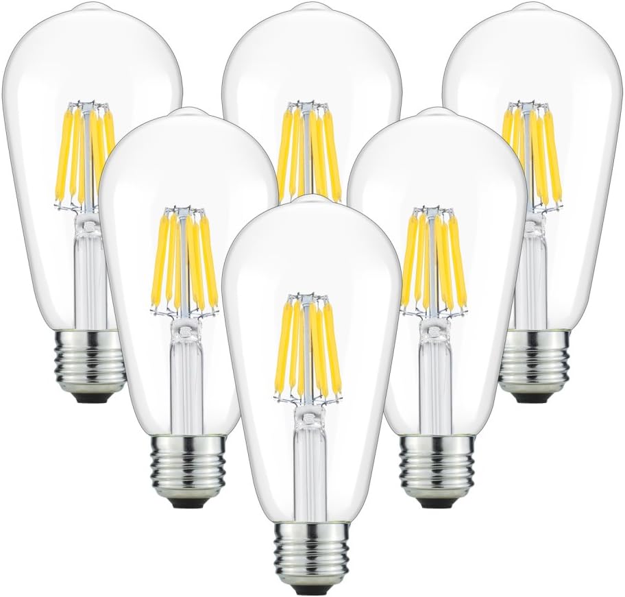 Antique LED Bulbs Soft Warm White 2700K, 8W ST64 Dimmable Vintage Edison LED Bulbs, 80W Equivalent, Squirrel Cage Filament Bulb, 680 Lumens, E26 Clear Glass, Pack of 6(2 Year Warranty)