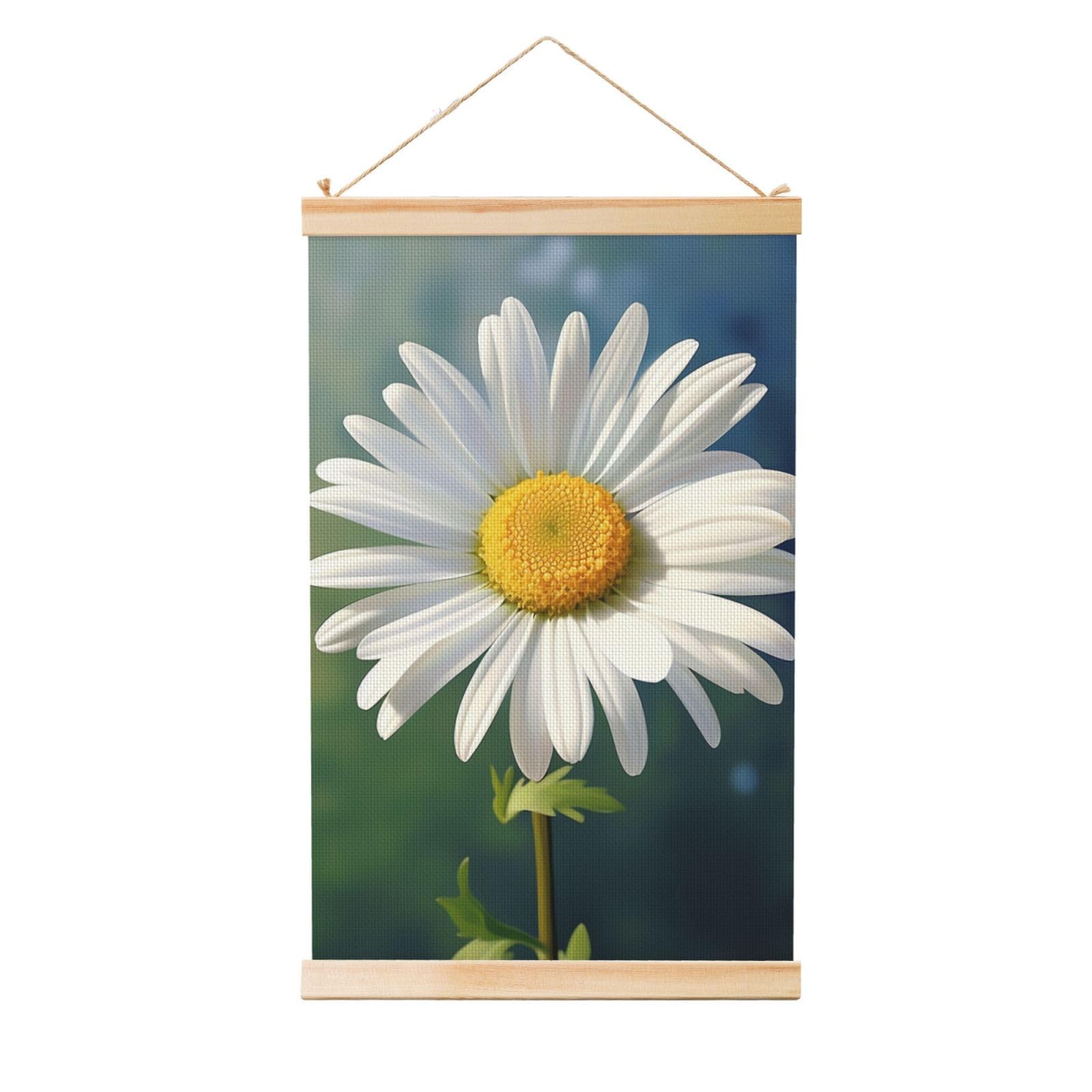 Daisy flower Posters Wooden Shaft Hanging Poster Canvas Prints Scroll Wall Art Painting Vintage Wall Banner Modern Artwork Decor for Home Decor Ready to Hang 16"x24"