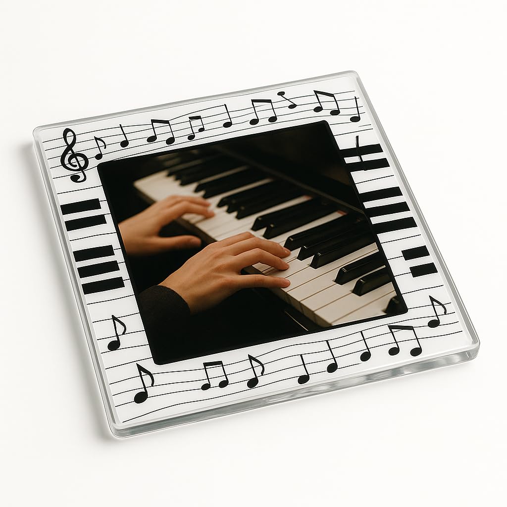 The Plum Penguin Piano Acrylic Coaster Gift With Musical Photo Frame Design - Melody Frame Keepsake For Music Lovers And Pianists