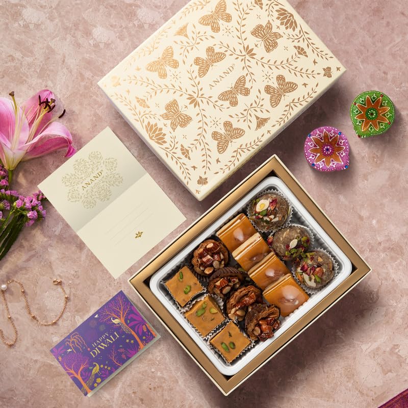 ANAND Diwali Special Sweets Gift Box (445 gram) with Greeting Card | Assorted Indian Sweets Gift Hamper with Diya & Card | Diwali Gifting Collection for Family and Friends (Gift Box)