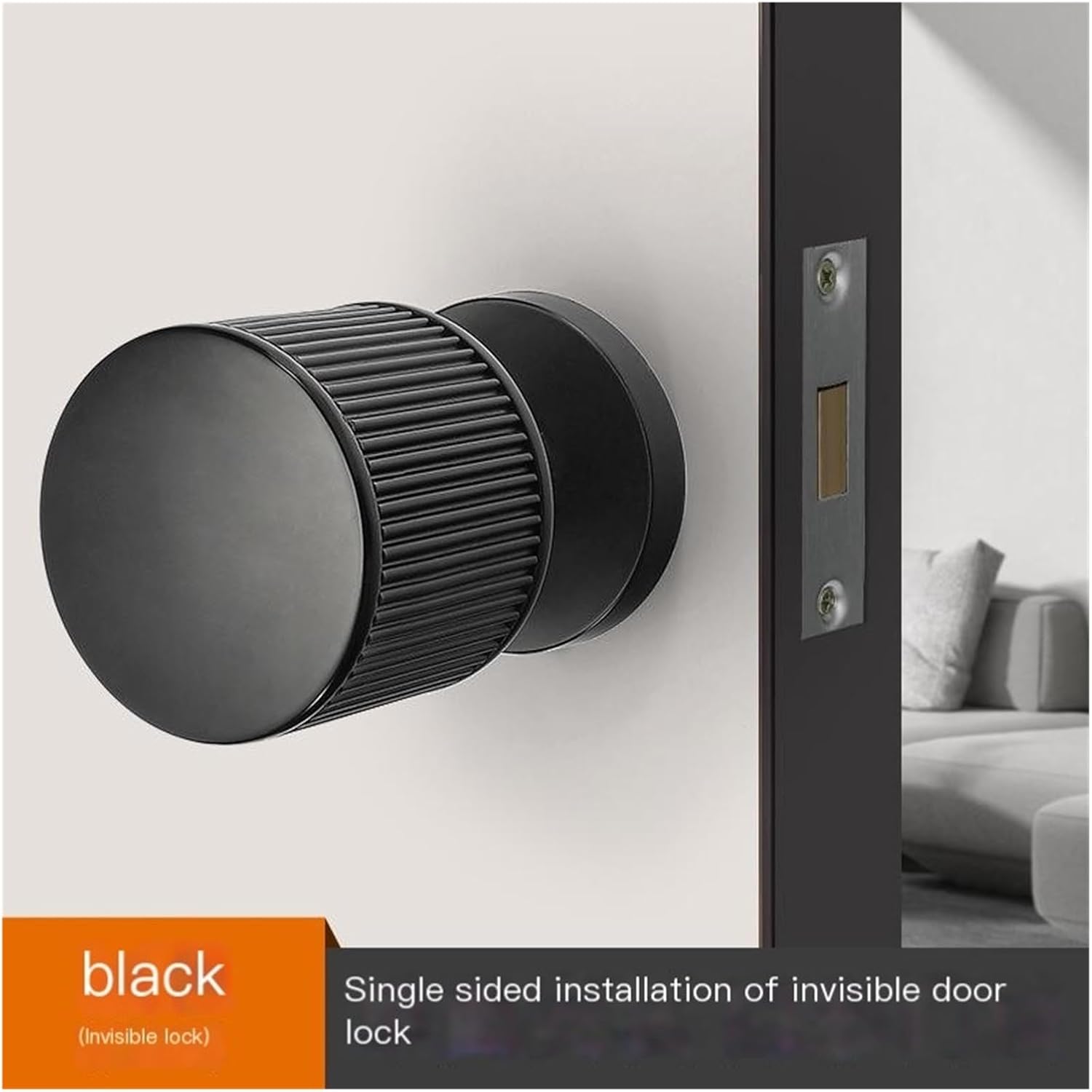 [Special for Invisible Doors] Black Minimalist Invisible Door Lock Single-Sided Handle Secret Room Secret Door Background Wall Lock(Black)