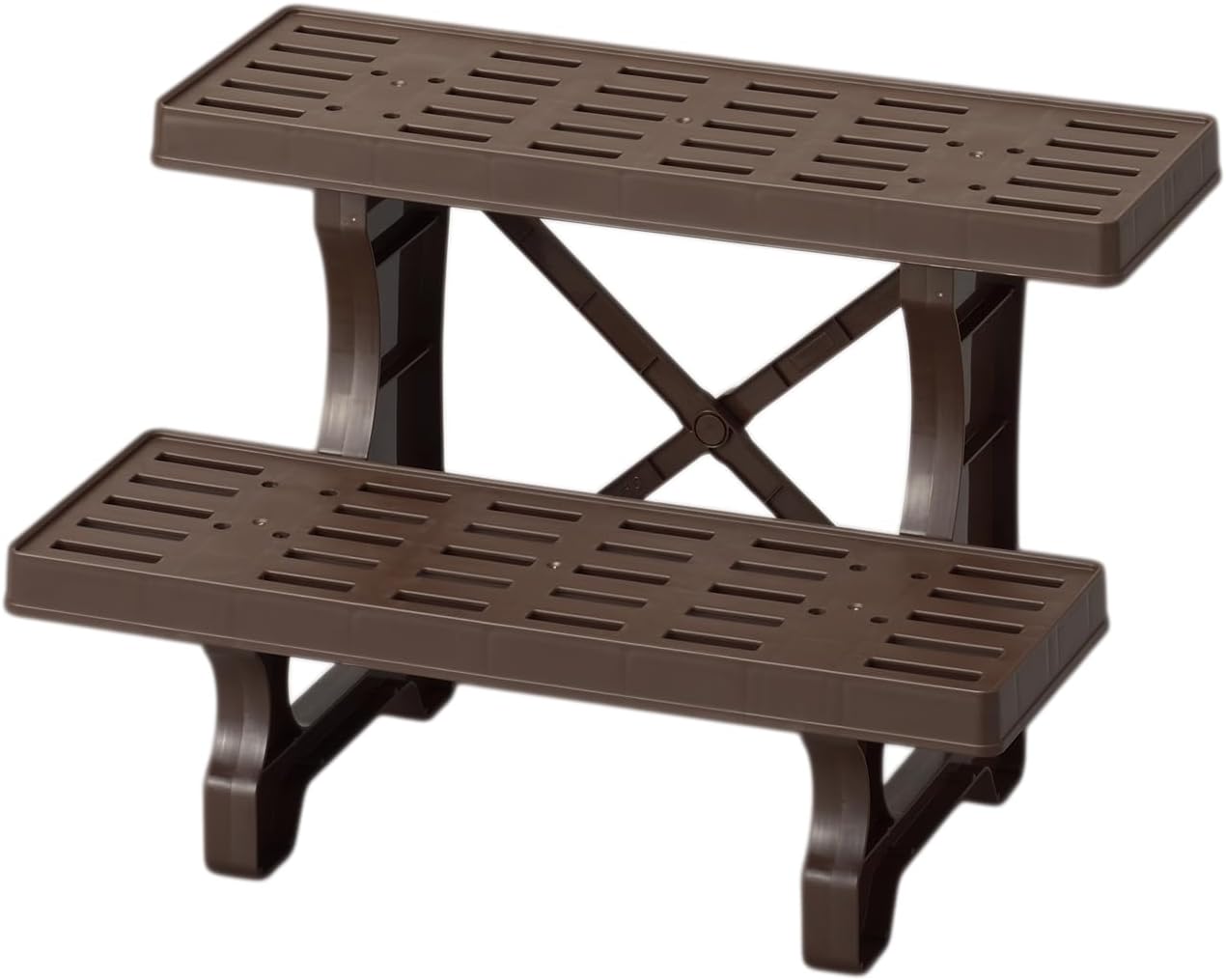 Flower Stand, 2 Tiers, Width 17.7 inches 45 cm, Chocolate Brown