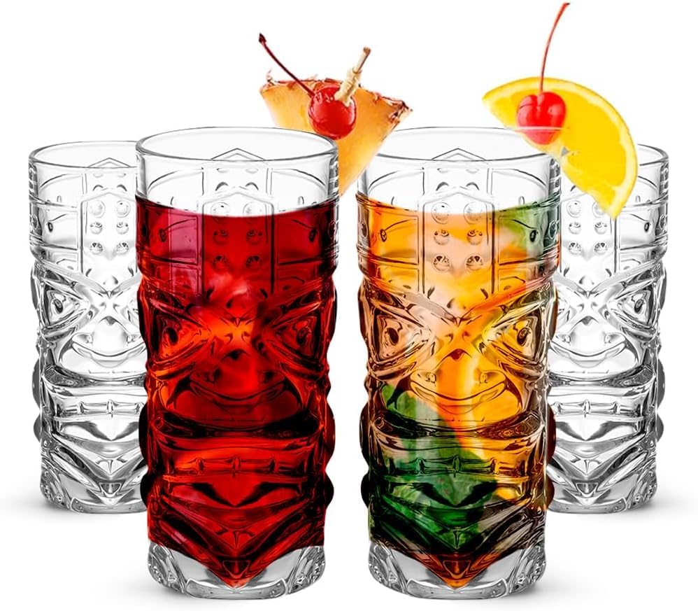 Image of Premium Tiki Glasses 420 ML Modern Bar Cocktail &Mocktail Drinking Glasses, Highball Lead-Free Glasses, Tumblers for Water,Beer, 4 Pieces, Transparent(BL-01, 4 Count (Pack of 1))