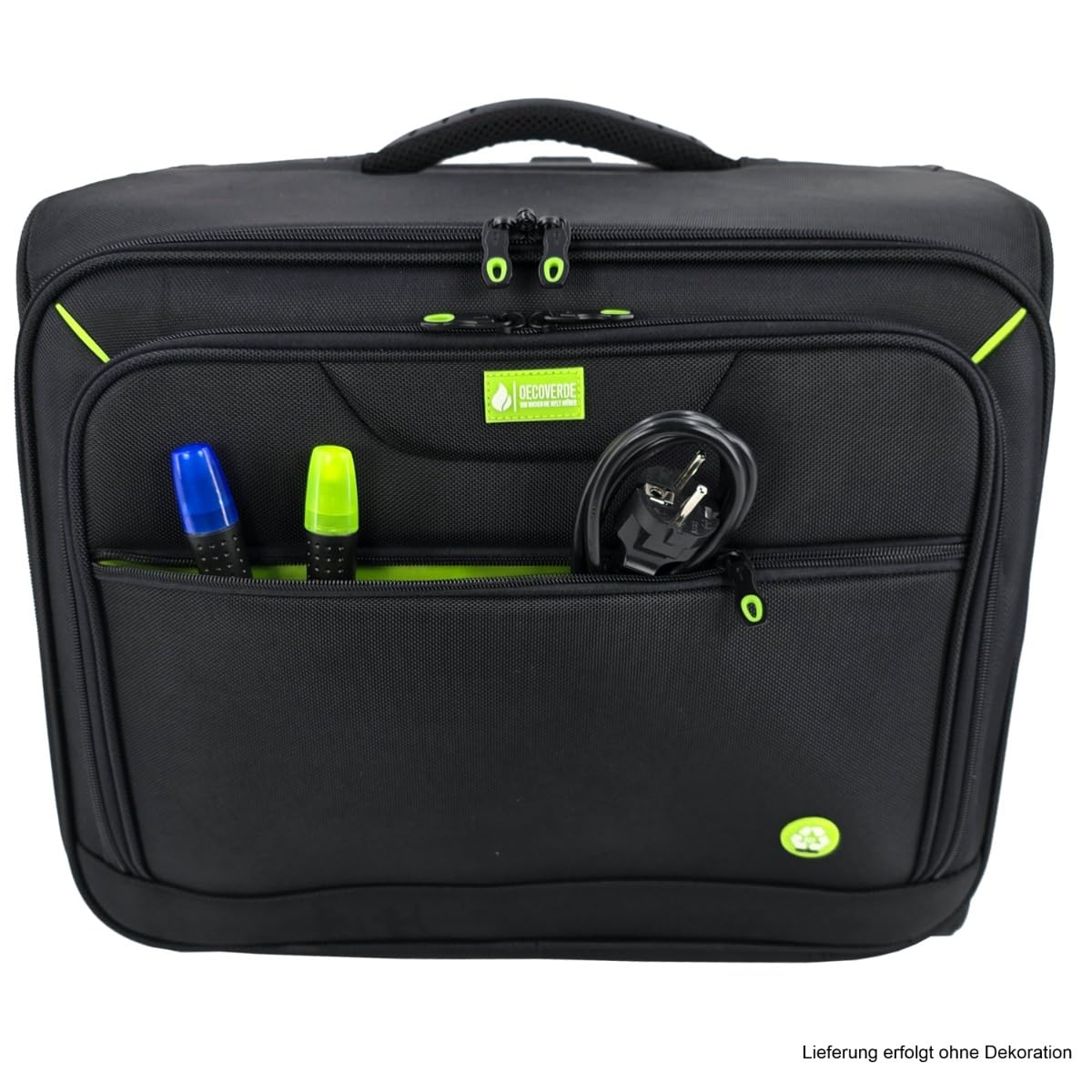 Aktenkoffer mit Rollen – XL Aktenkoffer Trolley aus recyceltem Polyester (rPET) für 5 A4 Aktenordner, Pilotenkoffer Business, schwarz