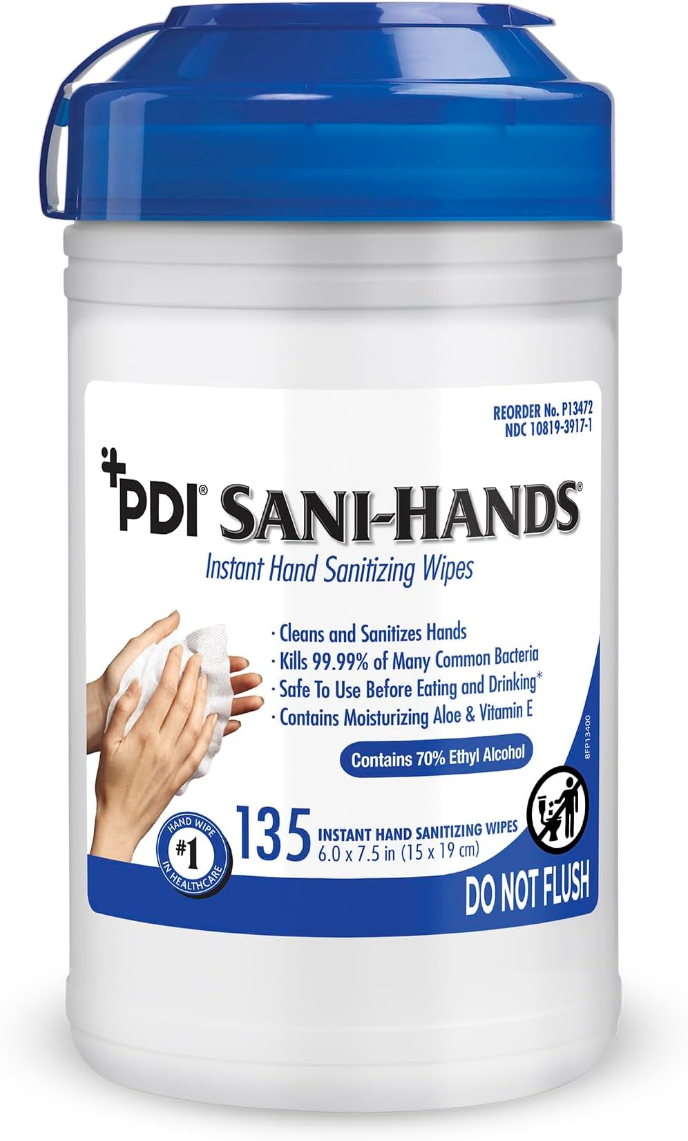 PDI SaniHands ALC Antimicrobial Alcohol Gel Hand Wipe, 135 Per Canister