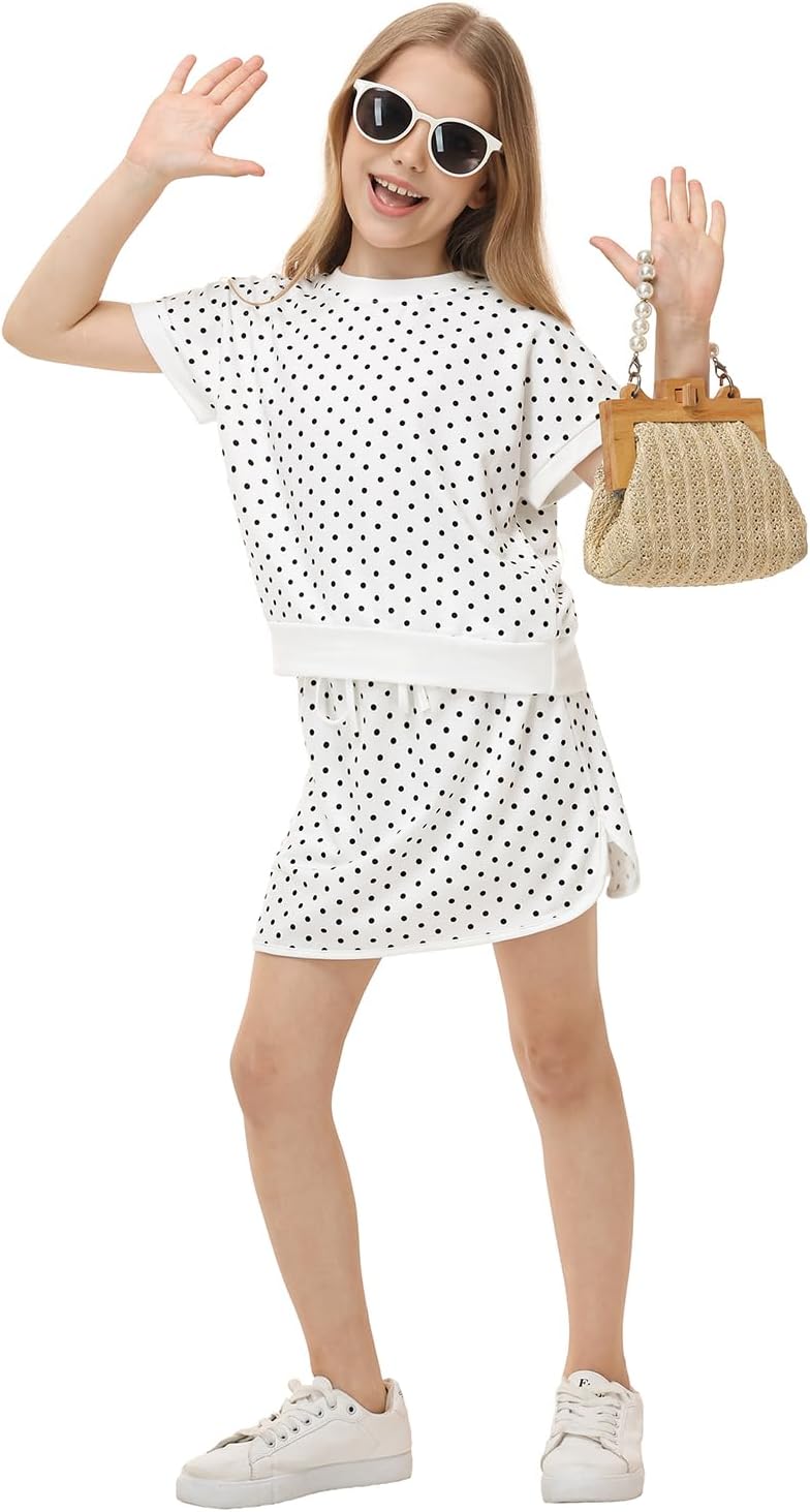 Girls 2 Piece Short Sleeve Skort Set Matching Back to School Outfits