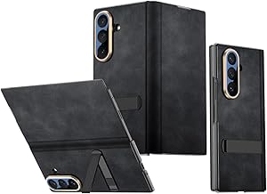 Midkart Leather Flip Cover Compatible with Samsung Galaxy Z Fold 7 Kickstand Hinge Protection Magnetic Closing Ultra-Thin No-Case Feeling with Metal Camera Protection Case, Black & Gold