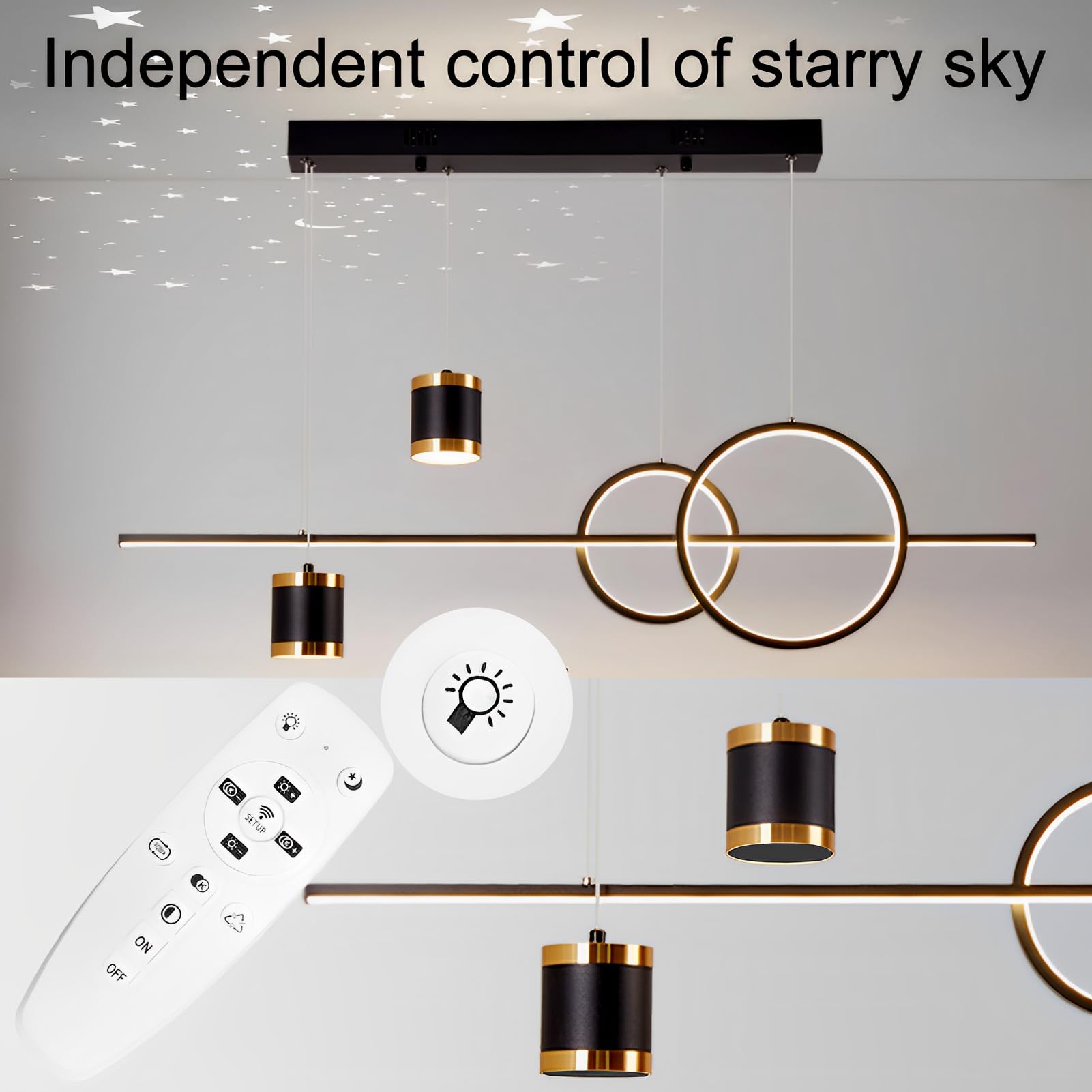 LED Pendelleuchte Esstisch Hängelampe Wohnzimmer Modern 49W Sternenhimmel Konvergiert Kronleuchter Dimmbare Hängeleuchte mit Fernbedienung Esszimmerlampe 120cm Höhenverstellbar,Schwarze