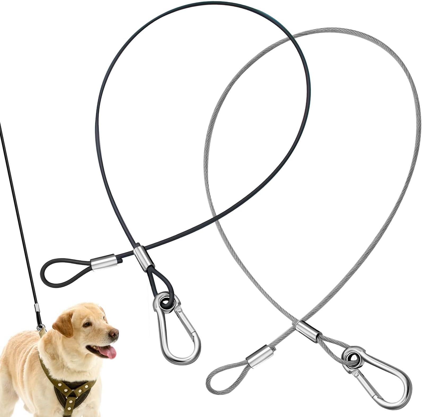 Chew Proof Dog Leash Extension Rope for Basic Walking Leash, 2Pcs Double Clip No-Chew Pet Car Leash, Non-Tangle Connect Leash, Heavy Duty Dog Leash Extender for Training