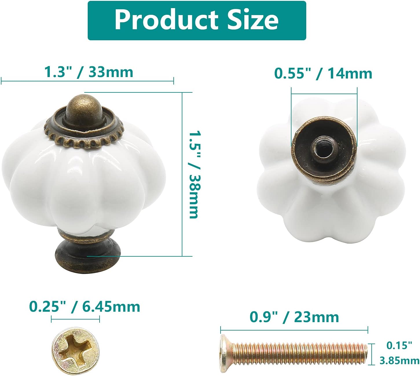Seimneire 25pcs White Pumpkin Knobs, Vintage Ceramic Cabinet Knobs, Dresser Knobs Drawer Knobs Door Knobs Drawer Pulls Dresser Handles with Mounting Screws