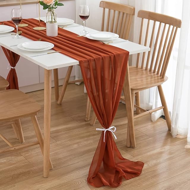 CHUQING bieżnik szyfon, 70x300 cm, w kolorze rdzy, terakota 3m, zmywalny bieżnik, dekoracja stołu ślub