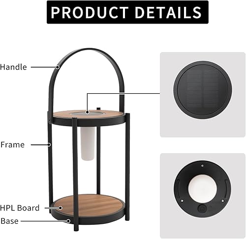 Miniatura 3 de Luces solares al aire libre con llama parpadeante para exteriores, lámpara de mesa de aluminio para patio, jardín, gris oscuro